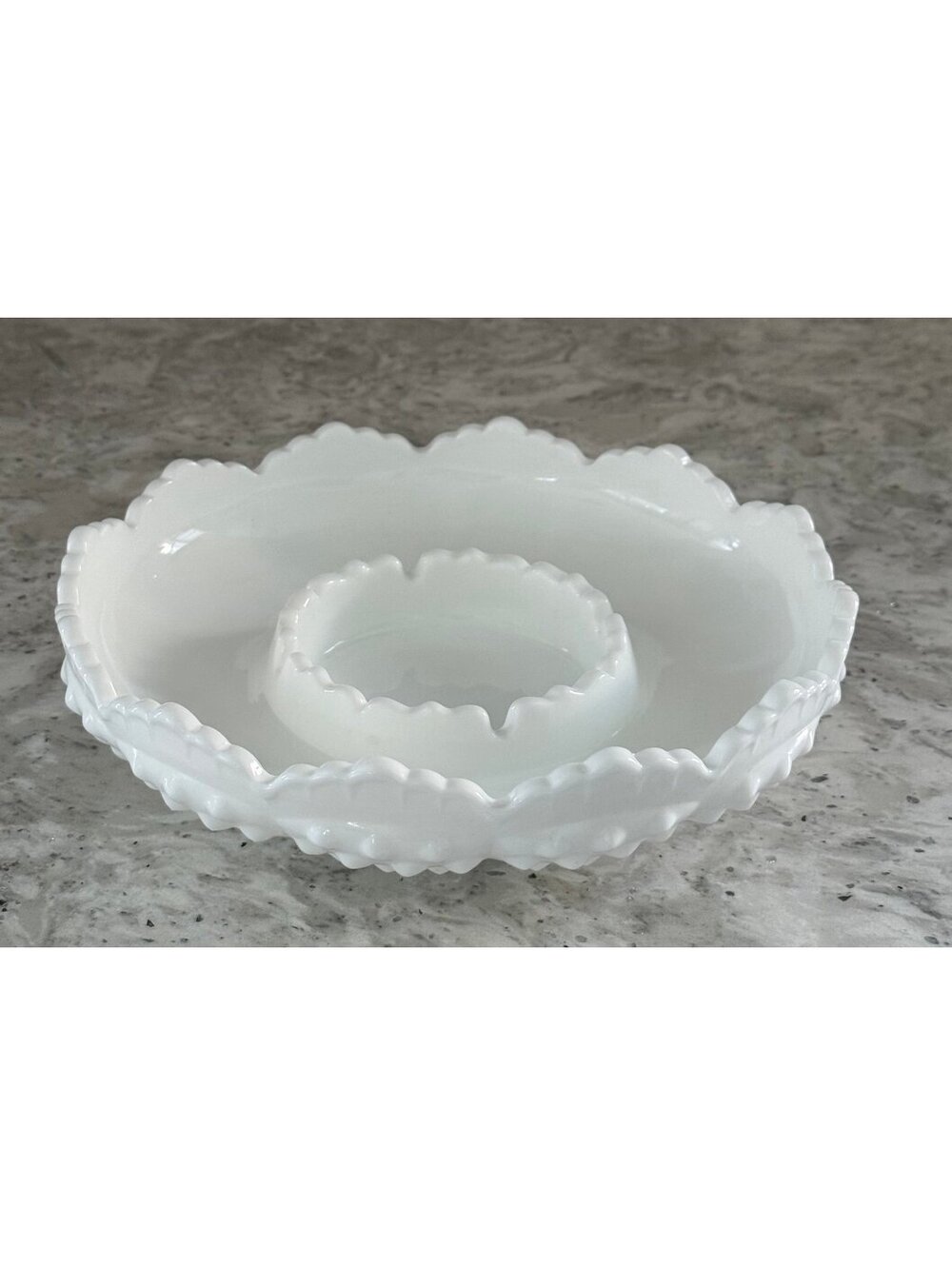 Vintage Fenton White Milk Glass Hobnail 8" Ashtray / Chip & Dip / Candle Bowl